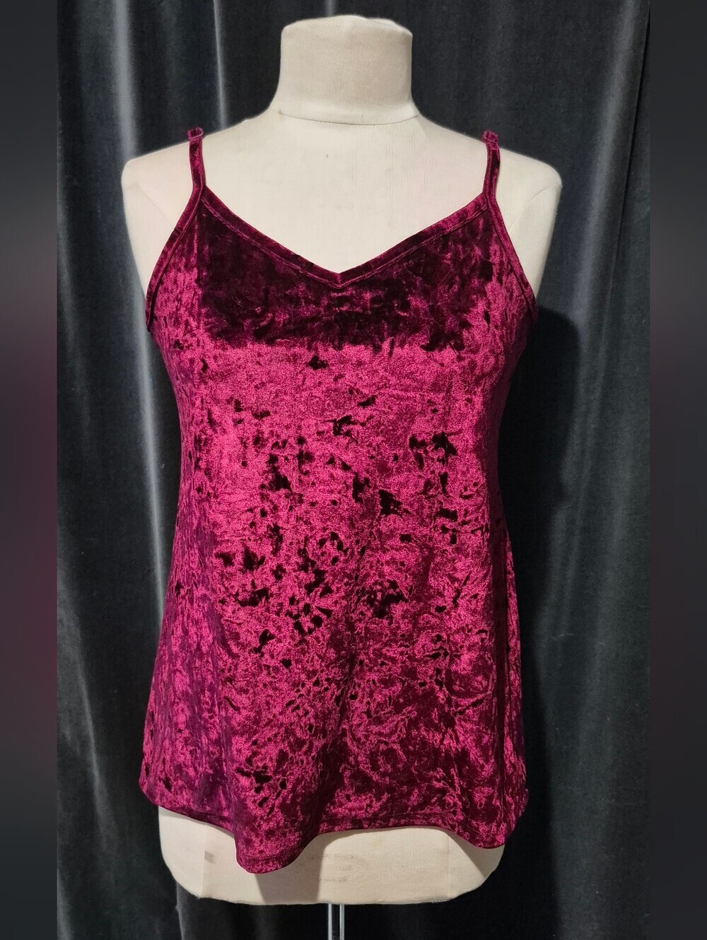 Maurices Crushed Velvet Spaghetti Strap Cami - Burgundy